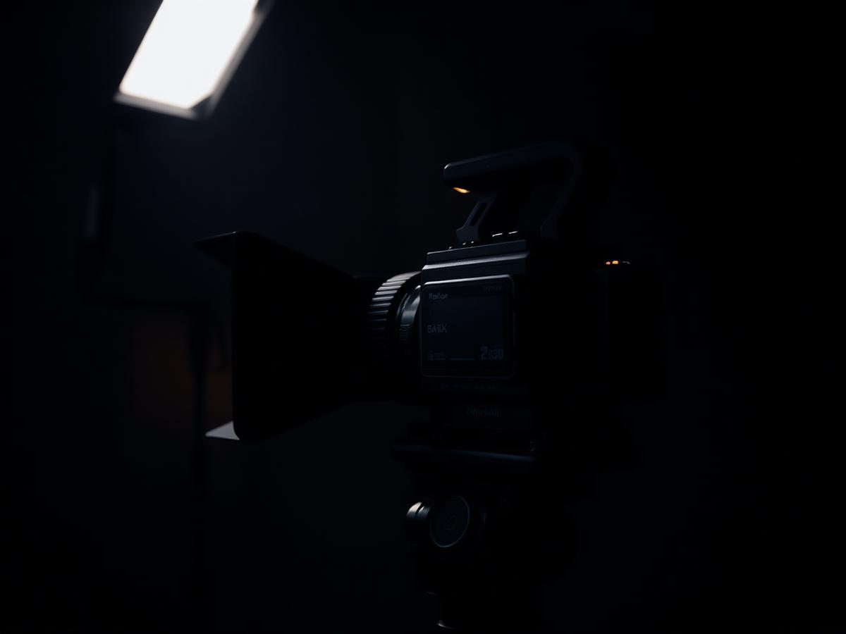 Cinema camera in a dim studio