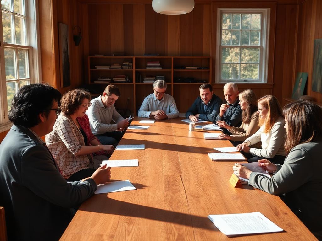 Creators reviewing scripts around a table